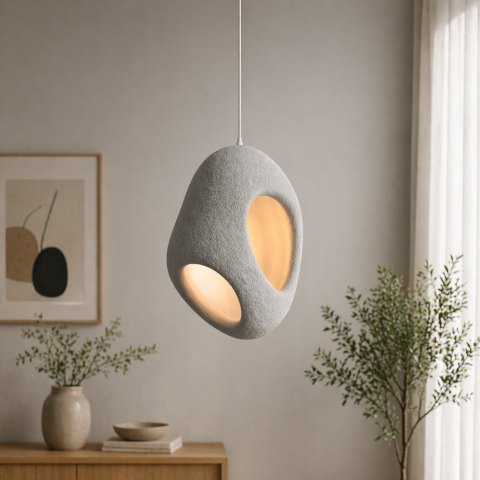 Lampi, Aplice si Corpuri de iluminat Smart - Lustra Moderna FOAMER, 37 cm, Suspendata, 1 X E27, Gri, Metal si Spuma, Inaltime Reglabila