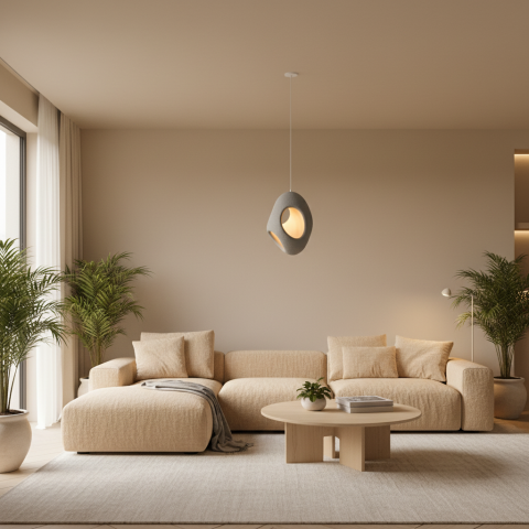 Lustre LED Moderne - Lustra Moderna FOAMER Magno, 57 cm, Suspendata, 1 X E27, Gri, Metal si Spuma, Inaltime Reglabila