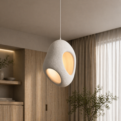 Lampi, Aplice si Corpuri de iluminat Smart - Lustra Moderna FOAMER Nobile, 37 cm, Suspendata, 1 X E27, Alb, Metal si Spuma, Inaltime Reglabila