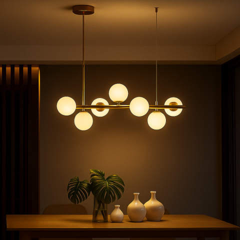 Lustre LED Moderne - Lustra moderna LOFT Pavilion, 7x G9, Auriu, Metal, Inaltime Reglabila