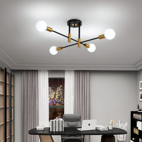 Iluminat Smart Home - Lustra Modernist Gentile, 4x E27, Negru si Auriu, Design Modern