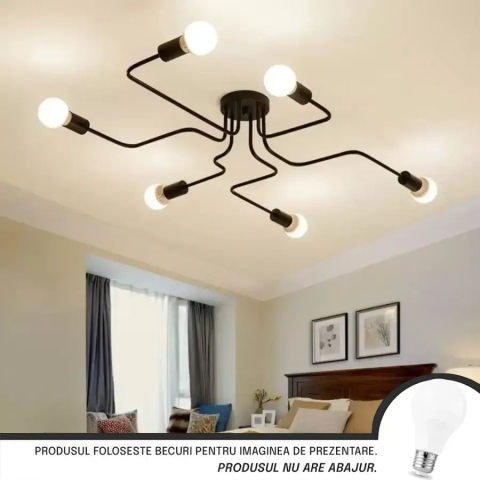 Lustre LED Moderne - Lustra MODERNIST Hexa 6, 6x E27, Negru, Design Modern