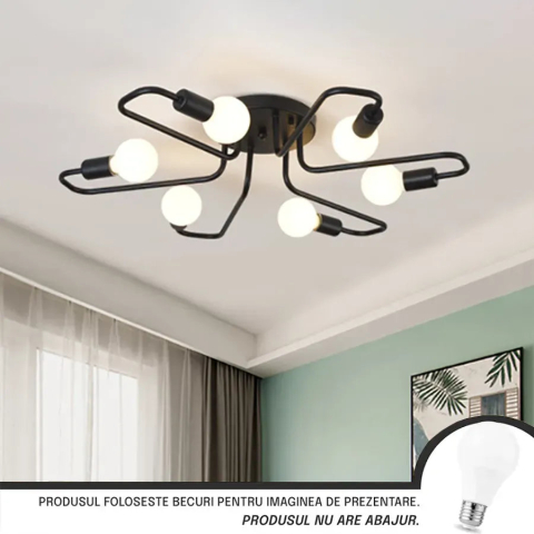 Lustre LED Moderne - Lustra MODERNIST Hexa 6, 6x E27, Negru, Design Modern