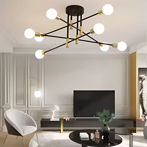 Lustre LED Moderne - Lustra Modernist Hexa 8 Duo, 8x E27, Negru si Auriu, Design Modern
