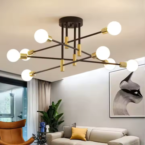 Lustra Modernist Hexa 8 Duo, 8x E27, Negru si Auriu, Design Modern [2]