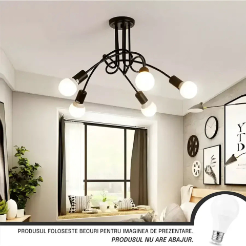 Lustre LED Moderne - Lustra Modernist Penta 5, 5x E27, Negru, Design Modern