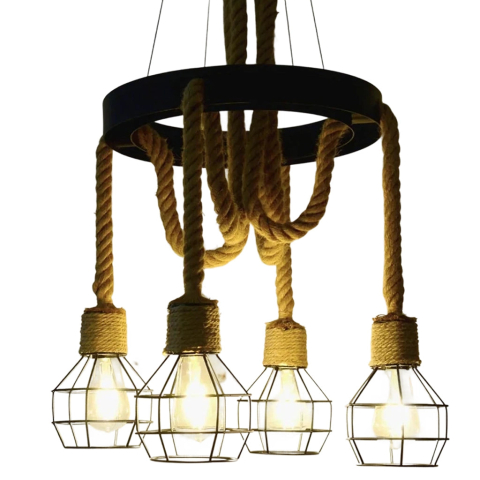 Lustra Roata LV580/4BK, 4xE27, Maro, Metal si Sfoara [3]