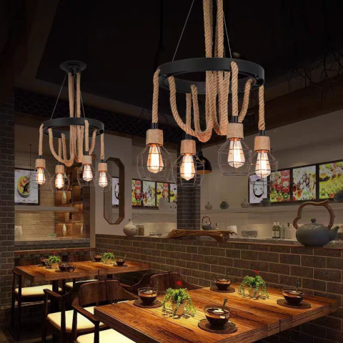 Lustre LED Moderne - Lustra Roata LV580/4BK, 4xE27, Maro, Metal si Sfoara