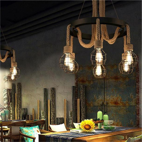 Lustra Roata LV580/6BK, 6xE27, Maro, Metal si Sfoara [3]