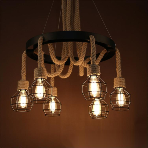 Lustra Roata LV580/6BK, 6xE27, Maro, Metal si Sfoara [2]