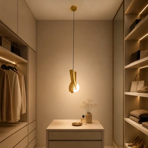 Iluminat Smart Home - Lustra RUKI, 15x20cm, 1xG9, Sticla si Resina, Auriu