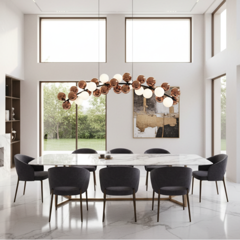 Lustra Suspendata BARRO Grande, L130cm, 11x G9, Rose Gold, Metal si Sticla [2]