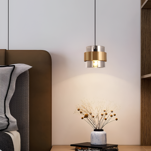 Lustre LED Moderne - Lustra Suspendata LC855/1GY, 1XE27, Inaltime Reglabila, Sticla si Metal