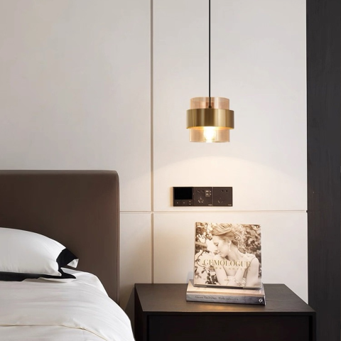 Iluminat Smart Home - Lustra Suspendata LC866/1TN, 1XE27, Inaltime Reglabila, Sticla si Metal