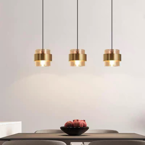 Lustre LED Moderne - Lustra Suspendata LC866/3LTN, 3XE27, Inaltime Reglabila, Sticla si Metal