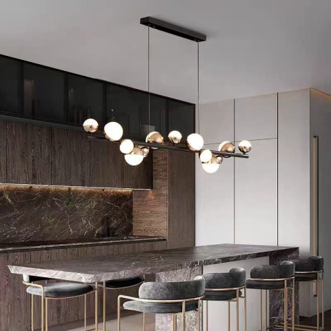 Lustre LED Moderne - Lustra Suspendata LED Acril Aurion 29W cu Telecomanda, Dimabila, Negru Auriu, Metal si Acril