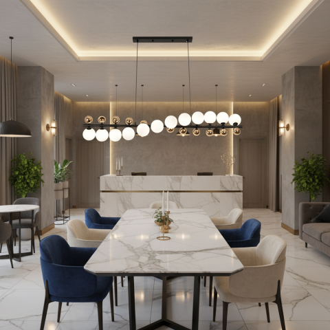 Lustre LED Moderne - Lustra Suspendata LINEO Grande, D120cm, 12x G9, Auriu, Metal si Sticla