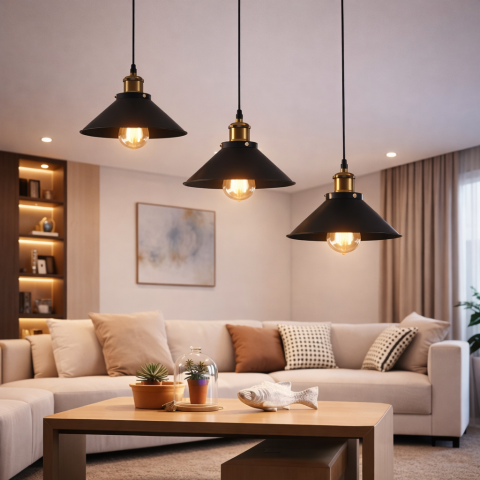 Lustre LED Moderne - Lustra Suspendata, LV210/3L, 3xE27, Maro, Metal si Fir, Inaltime Reglabila