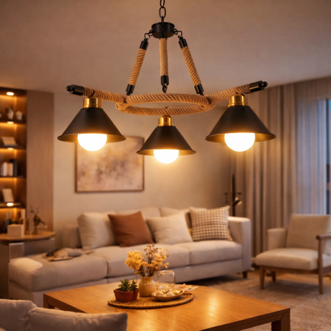 Produse Alessandro - Lustra Suspendata Vintage, LV571/3BK, 3xE27, Maro, Metal si Sfoara