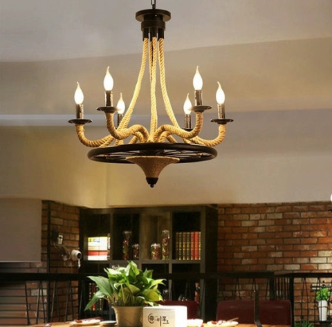 Lustra Suspendata Vintage, LV581/6BK, 6xE27, Maro, Metal si Sfoara [1]