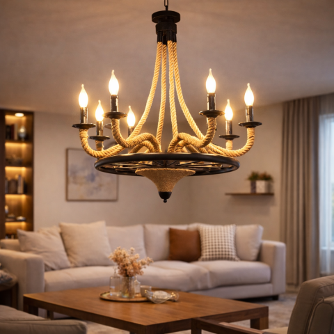 Lustra Suspendata Vintage, LV581/6BK, 6xE27, Maro, Metal si Sfoara [3]