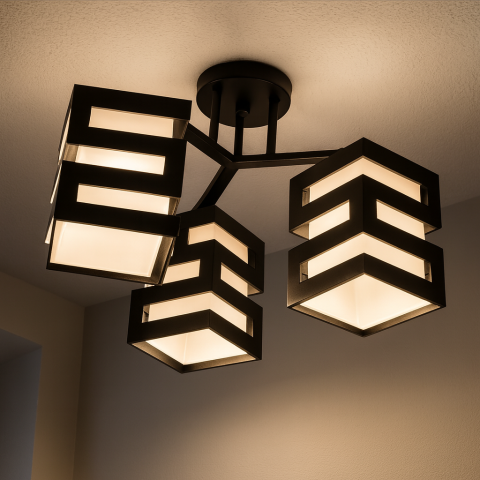 Lustre LED Moderne - Lustra VANJA cu Abajur Patrat, 3 X Dulie E27 Alb / Negru