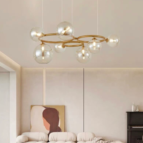 Lustre LED Moderne - Lustra VENERE Luce, 3 Cercuri, 7xG9, Auriu, Metal , Inaltime Reglabila