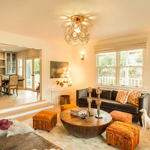 Lustra Vera, 1xE27, D18H15cm, Auriu, Metal si Cristal [3]