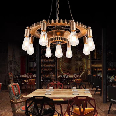 Iluminat Smart Home - Lustra Vintage cu Franghie LV591/9BK, 9xE27 Lemn Inchis