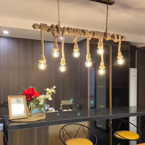 Lustra Vintage cu Franghie PEDRO, 8 x E27, Metal Maro [2]