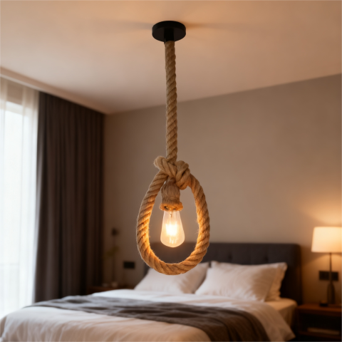 Produse Alessandro - Lustra Vintage LV103/130, 1xE27, Rustic, Sfoara si Metal, 130cm, Suport Negru