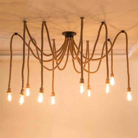 Lustre LED Moderne - Lustra Vintage LV120/10BK, 10xE27, Rustic, Sfoara si Metal, 2x100cm, Suport Negru