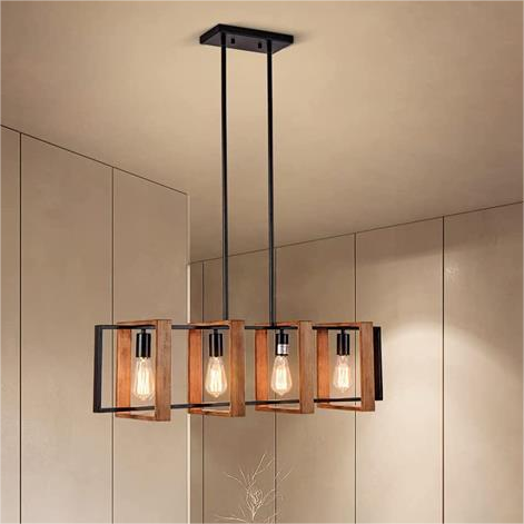 Lustra Vintage LV560/4BK, 4XE27, Rustic Barn, Lemn si Metal, 85cm, Negru [3]