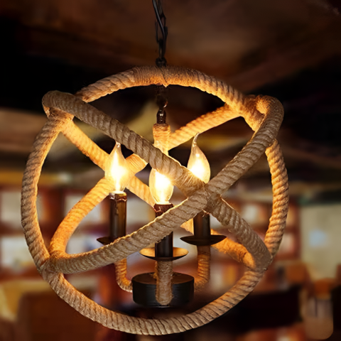 Produse Alessandro - Lustra Vintage LV585/4BK, 4xE14, Rustic Barn, Sfoara si Metal, 30cm, Negru