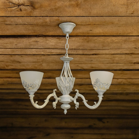 Lustra VINTAGE, tip Pendul cu brate, COTTAGE, Circulara, 3xE27, Sticla si Metal, Alb [1]