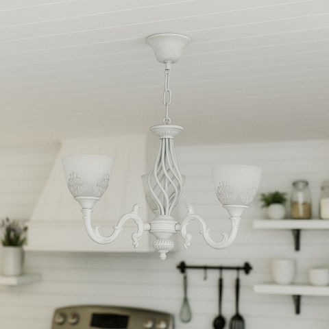 Lustra VINTAGE, tip Pendul cu brate, COTTAGE, Circulara, 3xE27, Sticla si Metal, Alb [3]