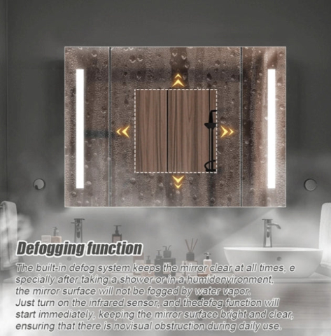 Oglinda LED cu Dulap AXEN 100x70 cm Alb Banda Verticala si Senzor Touch [3]