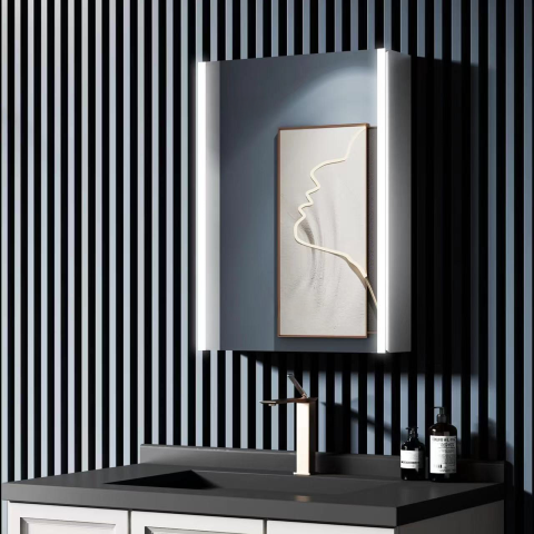 Mobilier baie - Oglinda LED cu Dulap LAVIN 51x71 cm Alb Banda Verticala si Design Compact