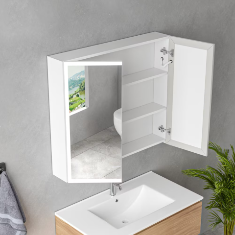 Mobilier baie - Oglinda LED cu Dulap MODA 80x70 cm Alb Iluminare Perimetrala si Senzor Touch