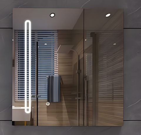 Mobilier baie - Oglinda LED cu Dulap PLANO 80x70 cm Alb Senzor Touch si Depozitare