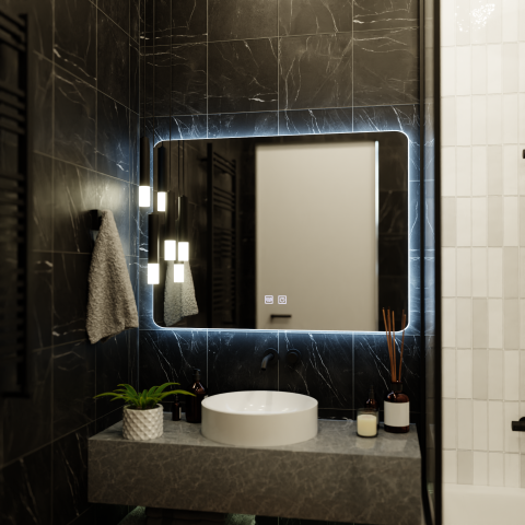 Oglinzi LED - Oglinda LED Dreptunghiulara ARTEA Touch, 80X60cm, Sistem Dezaburire, Dimabila, Lumina Race 6000K