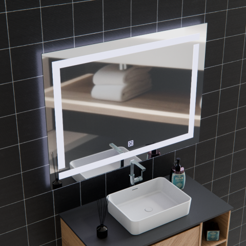 Oglinzi LED - Oglinda LED Giga, 80x60cm, Argintiu, Touch, Lumina 6000K