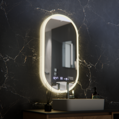 Oglinda LED Ovala, 50x100cm, Lucia Senzor Marcello, Sistem Dezaburire, Ceas & Termometru, Dimabila [2]