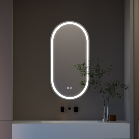 Oglinda LED Ovala, 50x100cm, Velara Touch, Sistem Dezaburire, Dimabila [2]