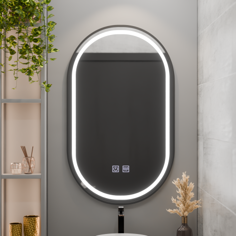 Oglinda LED Ovala 50x100cm VETRO Touch Sistem Dezaburire Dimabila, Rama Neagra [2]