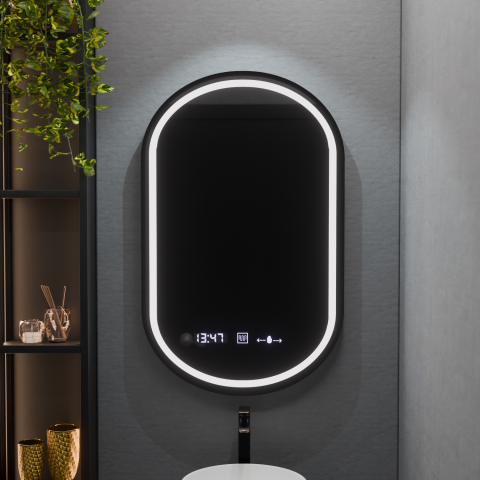 Oglinzi LED - Oglinda LED Ovala, 50x90cm, Alessia MotionGlow Marcello, Sistem Dezaburire, Ceas & Termometru, Dimabila