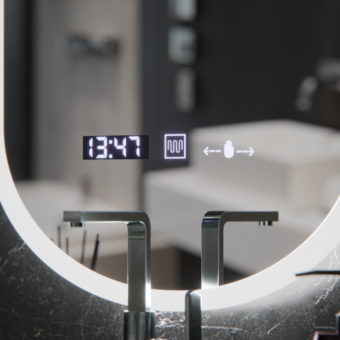 Oglinda LED Ovala, 50x80cm, Lucia Senzor Marcello, Sistem Dezaburire, Ceas & Termometru, Dimabila [1]