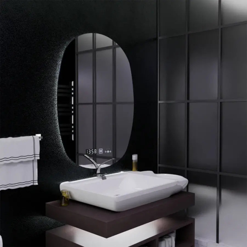 Oglinzi LED - Oglinda LED Ovala, 60x80cm, Ranya Senzor MotionGlow Marcello, Sistem Dezaburire, Ceas & Termometru, Dimabila