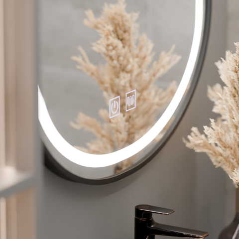 Oglinda LED Ovala 60x80cm VETRO Touch Sistem Dezaburire Dimabila, Rama Neagra [1]