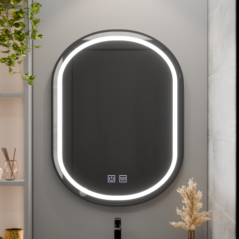 Oglinda LED Ovala 60x80cm VETRO Touch Sistem Dezaburire Dimabila, Rama Neagra [2]